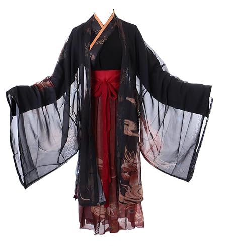 Kawaii-Story Han-019 Kungfu Hanfu Kleid schwarz rot traditional 3-Teile China Kleidung Cosplay Robe Kostüm bestickt (Han-019 Hanfu, DE/NL/SE/PL, Alphanumerisch, L, Regular, Regular) von Kawaii-Story