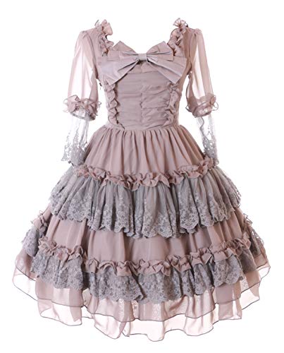 Kawaii-Story JL-677 Grau Rüschen Schleife Kleid Victorian Chiffon Classic Gothic Lolita Kostüm Cosplay (L-XL) von Kawaii-Story