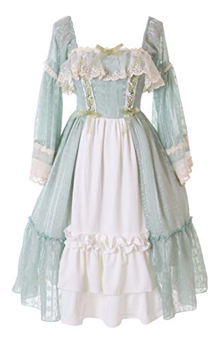 Kawaii-Story JL-678 Edel Grün Beige Rüschen Vintage Chiffon Gemustert Kleid Barock Victorian Spitze Classic Gothic Lolita Kostüm Cosplay (M-L) von Kawaii-Story