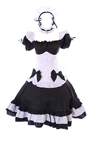 Kawaii-Story MN-183 Love Nikki Maid Gothic Lolita Kleid weiß schwarz Kostüm 6-Teile Set Damen Kostüm Cosplay (XXL) von Kawaii-Story