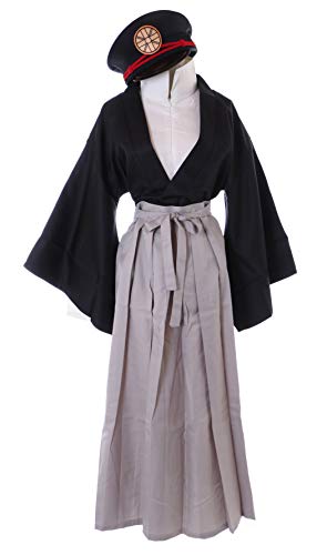 Kawaii-Story MN-190 Japanischer Kendo Kimono grau schwarz mit Hut 4-Teile Unisex Kostüm Cosplay von Hanako-kun für Toilet-Bound Jibaku Shounen Fans (M) von Kawaii-Story