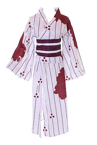 Kawaii-Story MN-222 Weiß rot Blutflecken Halloween Grusel Kimono 4-Teile Cosplay Kostüm für Nezuko Kamado Demon Slayer (L) von Kawaii-Story