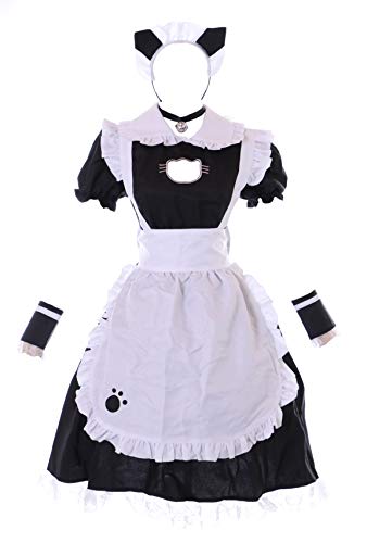 MN-171 Katze Cat Maid Dienstmädchen Zofe schwarz Kleid Schürze 7-Teile Damen Kostüm Cosplay (XXL) von Kawaii-Story