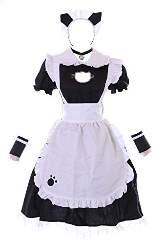 MN-171 Katze Cat Maid Dienstmädchen Zofe schwarz Kleid Schürze 7-Teile Damen Kostüm Cosplay (XXXL) von Kawaii-Story