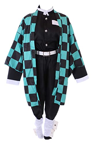 MN-202 Schwarz Grün Japan Kimono 9-Teile Set Unisex Kostüm Cosplay für Tanjiro Kamado (XXL) von Kawaii-Story