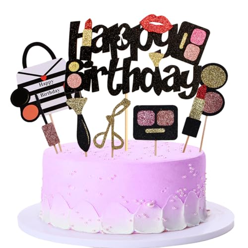 Kawailay 15 Stück Make up Kuchendeko Mädchen Schminke Tortendeko Make up Cupcake Toppers Tortenaufsatz Happy Birthday Kosmetik Cake Topper Deckel für Brautparty Spaparty Mädchen Geburtstag - Stil 2 von Kawailay