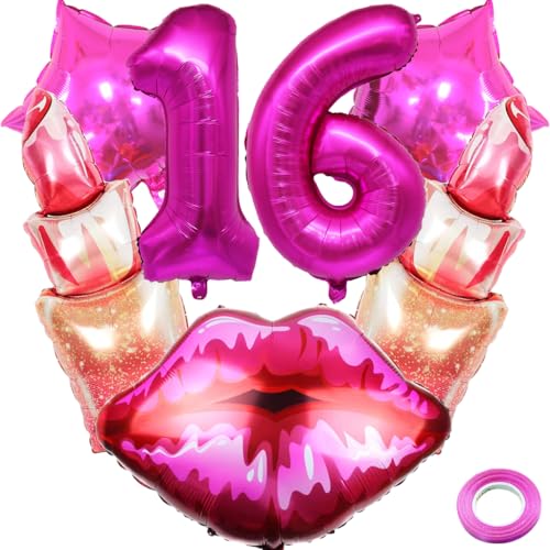 Kawailay 16. Lippenstift Geburtstag Deko Kuss Lippen Luftballon Sweet 16. Geburtstag Deko Ballons Rosa Zahl 16 Luftballon für Mädchen Frau Geburtstag Party Motto Party Kawailay 16. Lippenstift Geburtstag Deko Kuss Lippen Luftballon Sweet 16. Geburtstag Deko Ballons Rosa Zahl 16 Luftballon für Mädchen Frau Geburtstag Party Motto Party von Kawailay