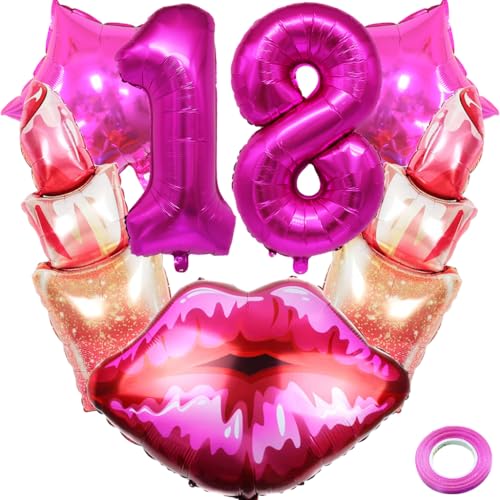 Kawailay 18. Lippenstift Geburtstag Deko Kuss Lippen Luftballon Sweet 18. Geburtstag Deko Ballons Rosa Zahl 18 Luftballon für Mädchen Frau Geburtstag Party Motto Party von Kawailay