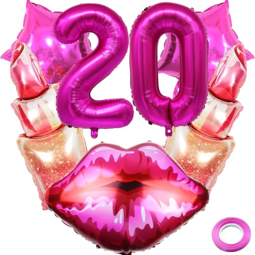 Kawailay 20. Lippenstift Geburtstag Deko Kuss Lippen Luftballon Sweet 20. Geburtstag Deko Ballons Rosa Zahl 20 Luftballon für Mädchen Frau Geburtstag Party Motto Party von Kawailay