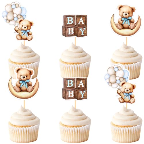 Kawailay 24 Stück Bär Cupcake Toppers Süßer Bär Tortendeko Kuchen Deckel Bär Kuchendeko Tortenaufsatz für Babyparty Junge Mädchen Geburtstag - Stil 2 von Kawailay