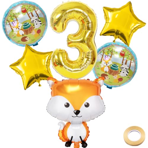 Kawailay 3. Fuchs Geburtstag Deko Waldtiere 3. Geburtstag Deko Ballons Fuchs Folienballon Gold Zahl 3 Luftballon für Junge Mädchen Geburtstag Party Motto Party von Kawailay