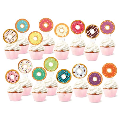 Kawailay 32 Stück Donut Cupcake Toppers Donut Tortendeko Kuchen Deckel Donut Kuchendeko Tortenaufsatz für Baby Shower Mädchen Geburtstag von Kawailay