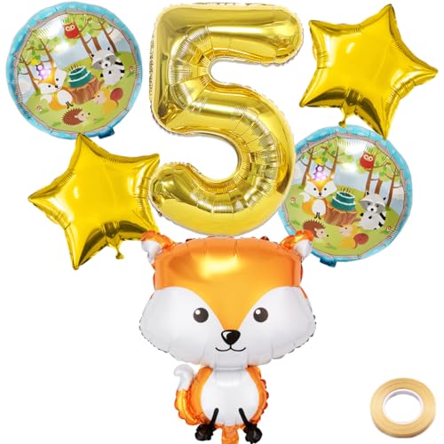 Kawailay 5. Fuchs Geburtstag Deko Waldtiere 5. Geburtstag Deko Ballons Fuchs Folienballon Gold Zahl 5 Luftballon für Junge Mädchen Geburtstag Party Motto Party von Kawailay