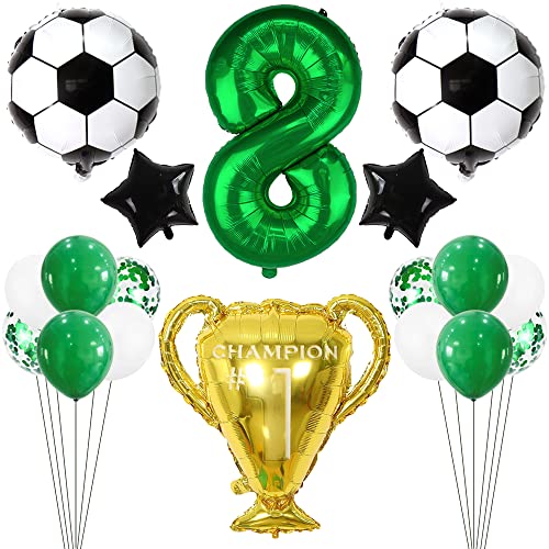 Kawailay Fußball Geburtstag Deko 8 jahre 8. Fußball Geburtstagsdeko Dunkelgrün Zahl 8 Folienballon Fußball Luftballon Championship Aluminiumballon für Kinder Jungen Geburtstag Fußball Party von Kawailay