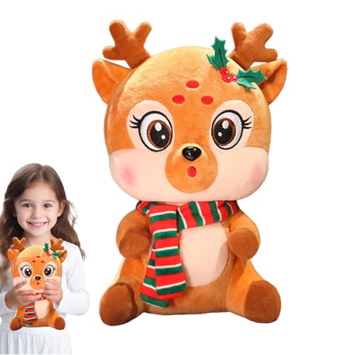 Kaxenig Weihnachtskuscheltiere, Weihnachtsplüsch - Elch Tier Plüschpuppe,Weiches Weihnachtselch-Stofftier für Kinder, 9,8-Zoll-Weihnachtsplüschtiere, Kissenplüschtiere von Kaxenig