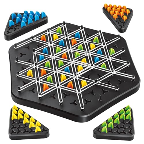 Ketten-Dreieck-Spiel, Lustiges Triggles-Spiel,Triggle-Gummiband-Spiel, Dreiecksketten-Schach-Strategie-Schachspiel Mit 4 Farbigen Spielsteinen Und Weißem Gummiband von Kaxenig