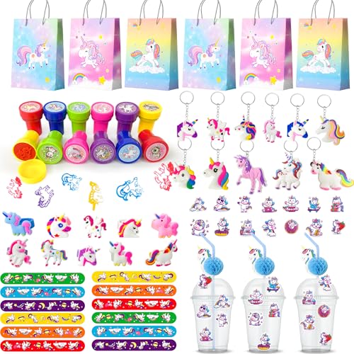 Einhorn Mitgebsel, 134pcs Einhorn Mitgebsel Kinderparty Set Einhorn Geschenktüten, Einhorn Party Schlüsselanhänger Stempel Aufklebern etc Einhorn Thema Gastgeschenke für Einhorn Kindergeburtstag von Kaxulvoblig