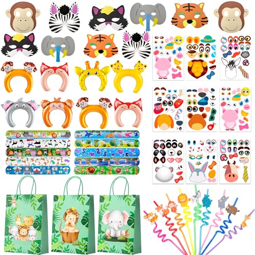 Dschungel Safari Party Mitgebsel 60 Pcs Tiere Party Mitgebsel Set Dschungel Safari Mitgebsel Kindergeburtstag Schnapparmband Masken Diy Gesichtsaufkleber Ballon Stirnbänder etc Safari Tier Mitbringsel von Kaxulvoblig