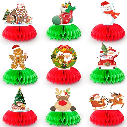 Weihnachts Wabenornamente, 9 Pcs Weihnachtswaben-Tischdekorationen Set, Weihnachtswaben-Herzstück, Weihnachts Party-Waben-Herzstück Weihnachtsdeko Waben für weihnachtsparty tischdekorationen von Kaxulvoblig