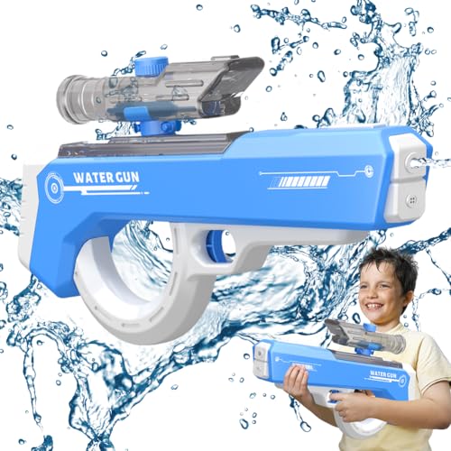 Elektrische Wasserpistole mit Automatischer Wasseraufnahme - Automatische Wasserpistole, Spritzpistole Wasser Elektrisch, Große Reichweite Wasserpistole für Sommer-Swimmingpool-Party-Strand, Blau von Kayuneed