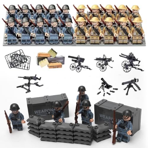 Militär Waffen Set, Ww2 Soldaten Ww2 Militär Spielzeug, Ww2 Army Soldaten, Ww2 Soldat Baustein, Figuren aus Weltkrieg Bausteine, Bausteine Geschenke für Kinder ab 2, Kompatibel mit großen Marken von Kayuneed