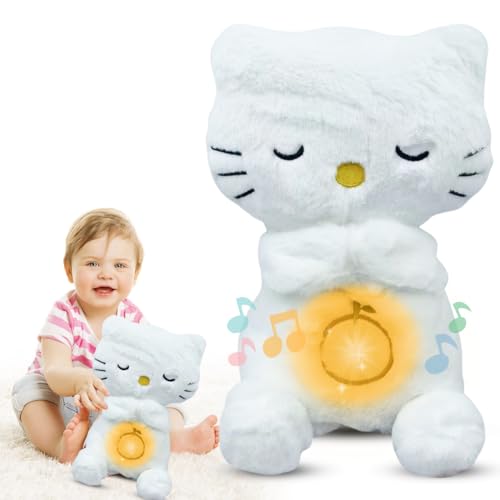 Schlummer Otter, Kitty Schlummer Plüschtier, 28cm Schlummer Kuscheltier mit Herzschlag & Licht & Musik, Katzen Kuscheltier Einschlafhilfe Babys Schlummer Schlafpartner Kinder Beruhigender für Kinder von Kayuneed