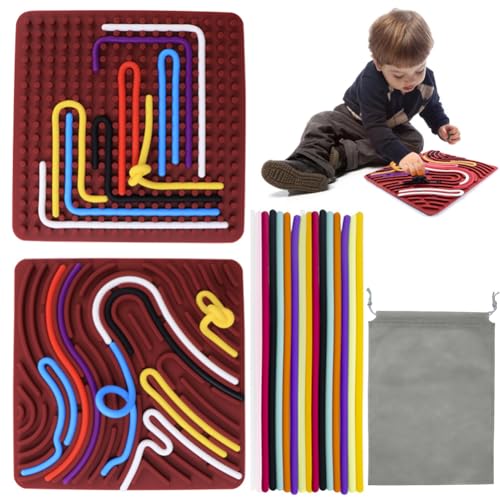 Sensorik Activity Board, Doppelseitiges Aktivitätsbrett, Silent Sensory Board, Beruhigendes Fidget-Spielzeug mit Reisetasche & 20 Schnüren für Kinder 3+ & Erwachsene zur Stressabbau, ADHD und Autismus von Kayuneed