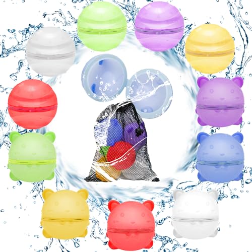 Kazaigou 12 Stück Wasserspielzeug Selbstschließend Wasserbomben, Wasserspiele Kinder Silikon Spritzbälle Wasserball, Outdoor Sommerspaß Wasserspielzeug für Party, Wasserpark, Familienspiel von Kazaigou