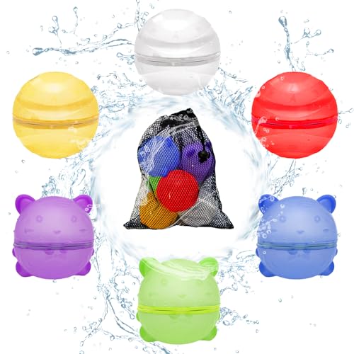 Kazaigou 6 Stück Wasserspielzeug Selbstschließend Wasserbomben, Wasserspiele Kinder Silikon Spritzbälle Wasserball, Outdoor Sommerspaß Wasserspielzeug für Party, Wasserpark, Familienspiel von Kazaigou