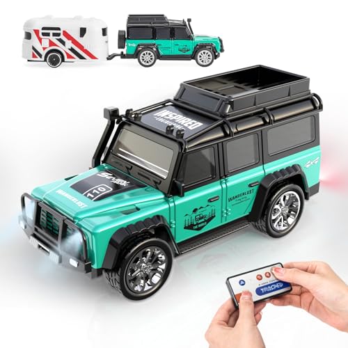 Kazzley Ferngesteuertes Auto Mini RC Car ab 3 4 5 6 Jahre, 2.4GHz Mini RC Auto mit Abschleppwagen und LED-Licht, 1:64 Remote Control Car, 3 Geschwindigkeiten, Kinder Auto Spielzeug Geschenk(Grün) von Kazzley