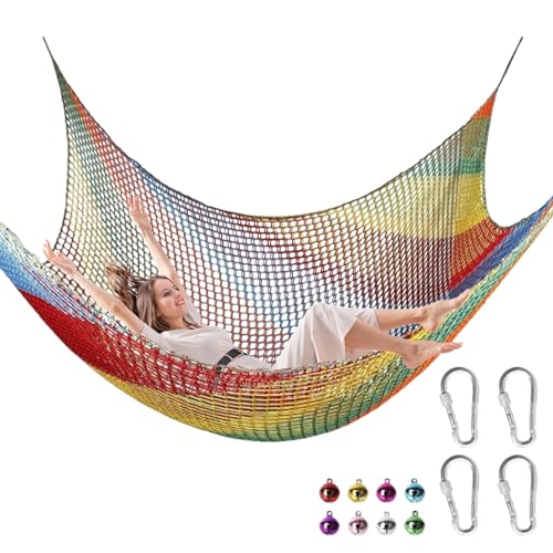 Kbnuetyg Climbing Net - Playground Safety Net, Kids Backyard Climbing Net with 4 Carabiners and 8 Colorful Bells | Large Playground Net with Storage Bags, Polyester Double Layer Backyard Climbing Net von Kbnuetyg