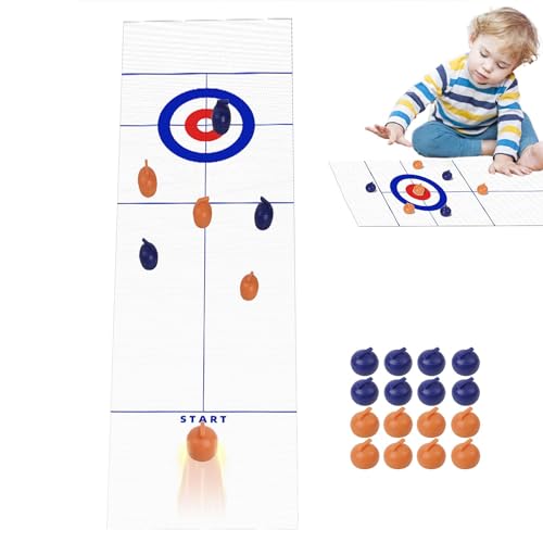 Curlingspiel auf dem Tisch – lustige Familienspiele, tragbares Reisespiel | Puckcurling-Sportspiel, -Tischspiele, Familienspiel mit Matte von 53 x 10 Zoll von Kbnuetyg