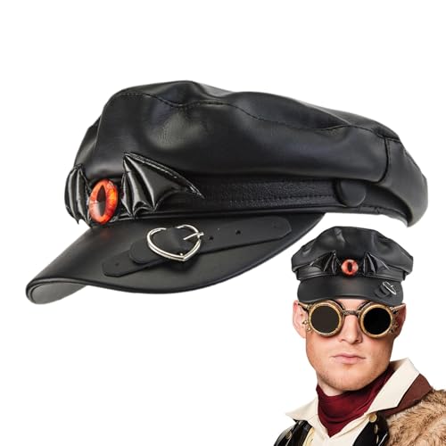 Gothic Gavroche Mütze, Steampunk-Hüte, Gothic, PU, Punk, wasserdicht, Newsboy-Kappe mit Fledermaus, dekorativer Hut mit breiter Krempe für Damen für Nachtclub von Kbnuetyg