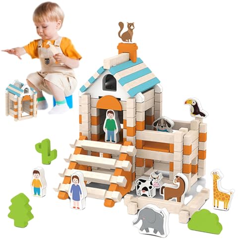 Haus zum Anfassen: Holzspielzeug, Hausbausteine ​​ - Hausbau-Spielset,Baumodell-Set, kreative und pädagogische Bausätze, Spielzeug, kleine Bausätze für Kinder von Kbnuetyg