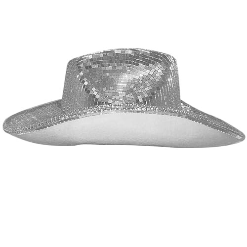 Kbnuetyg Disco Ball Cowboy Hat - Sparkling Party Accessory, Lightweight Glitter Hat | Stunning Disco Mirrors Hat, Reflective Western Hat for Festivals Raves and Events, 1 Size Fits All, Silver von Kbnuetyg