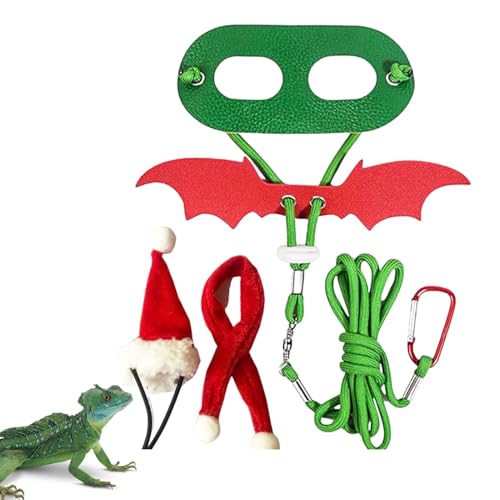 Kbnuetyg Süßes Eidechsen-Kostüm, weihnachtliches Bartagamen-Kostüm | Verstellbares Weihnachtsflügelgeschirr | Festival-Reptilien-Kostüme mit Mütze, Schal, niedlichem Bartagamen-Geschirr für Party von Kbnuetyg