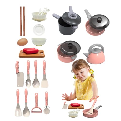 Kinderspielküchenspielzeug-Set, Spielzeugküchenzubehör - 28X Rollenspielset mit Töpfen und Pfannen | Lehrreiches Küchenzubehör, lustiges Kinder-Kochen-Spielset für Kinder, die Freude am Kochen haben von Kbnuetyg