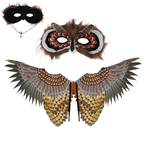 Owl Wings Costume Set - Childrens Bird Costume, Soft Fabric Wings | Halloween Cosplay Animal Costume Set, Stage Show Carnival Easy Wear Childrens Owl Maskk Wings Set for Halloween School Events Play von Kbnuetyg