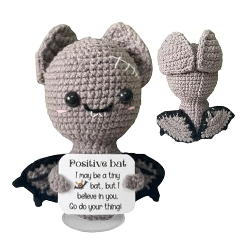 Positive Häkeltiere Pocket Hug, Lustige Fledermaus mit positiver Karte - Tiere stricken Puppe Pocket Hug - Handgefertigte Häkelstrick-Fledermaus-Dekoration für Erwachsene, Männer, Frauen, Familie, Fre von Kbnuetyg