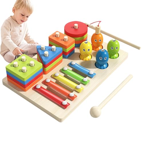 Stapelspielzeug für Kleinkinder - Farbcodiertes Spielzeug für Kleinkinder, 3-in-1 Holzform, Stapel- und Sortierspielzeug, Baby-Stapelspielzeug, Lernaktivitäten c von Kbnuetyg