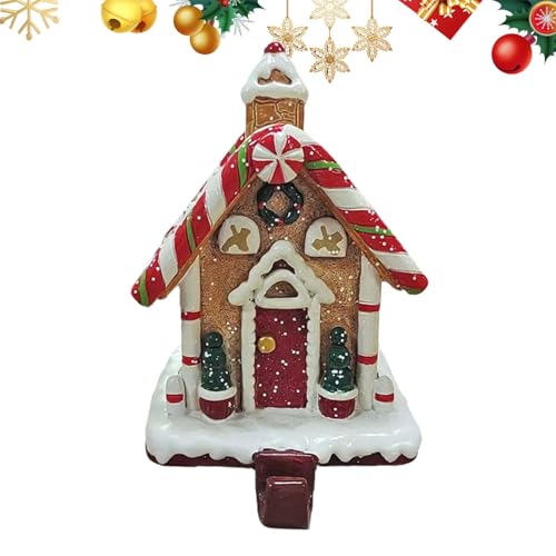 Weihnachts-Lebkuchenhaus-Strumpfhalter – Lebkuchenstrumpf-Halter für Kaminsims – Party-Dekoration, niedlicher Harz-Sortiment-Ständer, Weihnachtsdekoration für Taschen, Schals, Haus von Kbnuetyg