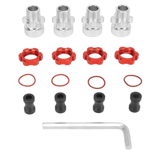 4 Stück 12 mm bis 17 mm Rad-Sechskant-Adapter, professioneller RC-Sechskant-Adapter aus Aluminiumlegierung für Traxxas Slash für Rustler für Stampede 1/10 RC-Autos (Red) von Kcabrtet