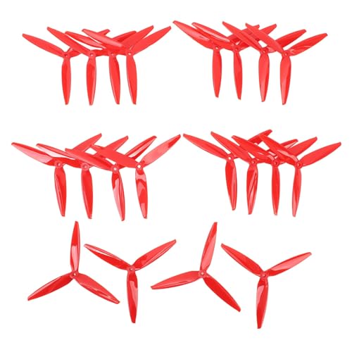 Kcabrtet 10 Paar 7040 3-Blatt-Propeller aus Polycarbonat, Leichter Ersatz-Tri-Blatt-Propeller für FPV-Drohnen (Red) von Kcabrtet