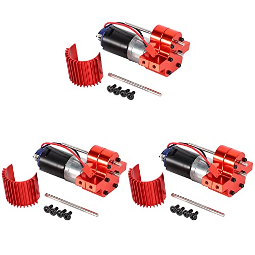 Kcvzitrds 3X 370 Gebürsteter Motor + KüHlkörper Getriebe Satz Aus Aluminium mit Stahl ZahnräDern für C14 C24 B14 B24 B16 B36 6X6 Verbesserte Teile, Rot von Kcvzitrds