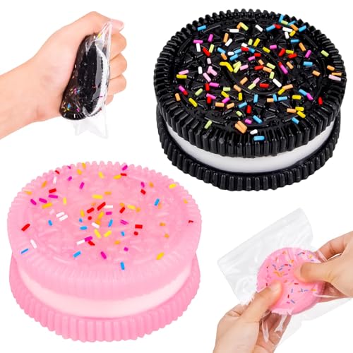 Kdtoll Taba Squishy Oreo 2 Stück, Stressabbau Spielzeug Oreo Squishy, Handgemachte Squeeze Toys aus weichem Silikon, Fufu Keks-Anti Stress Spielzeug für Erwachsene und Kinder ( Schwarz & Rosa ) von Kdtoll