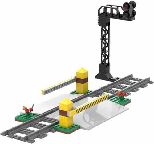 City Schienen Eisenbahnkreuzung Bausteine Set, Zug Schienen Accessoires Geländer Kreuzung Hubhebel Konstruktionsspielzeug Kompatibel mit Großen Marken von KeKeDuo