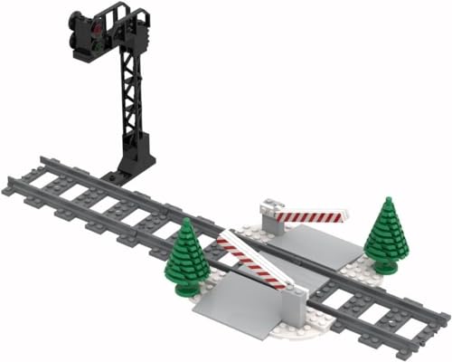 City Schienen Eisenbahnkreuzung Bausteine Set, Zug Schienen Accessoires Geländer Kreuzung Hubhebel Konstruktionsspielzeug Kompatibel mit Großen Marken von KeKeDuo