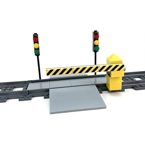 City Schienen Eisenbahnkreuzung Bausteine Set, Zug Schienen Accessoires Geländer Kreuzung Hubhebel Konstruktionsspielzeug Kompatibel mit Großen Marken von KeKeDuo