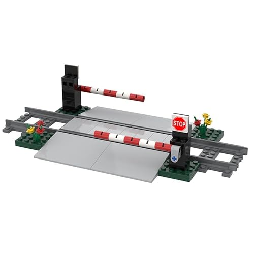 City Schienen Eisenbahnkreuzung Bausteine Set, Zug Schienen Accessoires Geländer Kreuzung Hubhebel Konstruktionsspielzeug Kompatibel mit Großen Marken von KeKeDuo