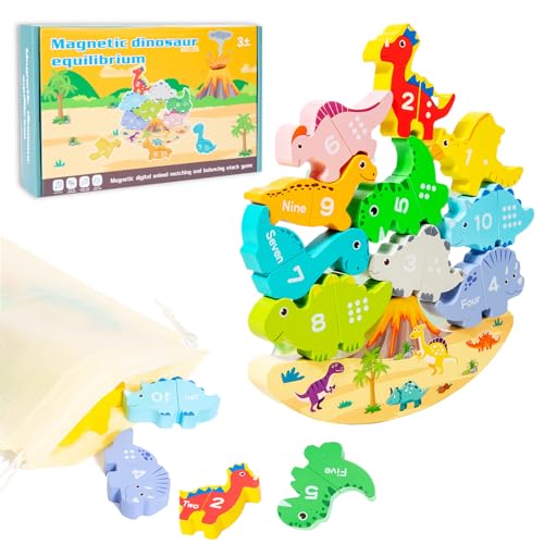 Dino Holzpuzzle Dinosaurier Stapelspielzeug aus Holz, Montessori Spielzeug Kinder ab 3 4 5 6 Jahre, Holzspielzeug Motorikspielzeug Lernspiele Geschenk für Baby Kinder Jungen Mädchen von Keaistar